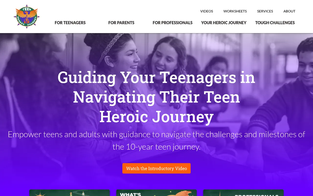 The Teen Heroic Journey actual website screenshot