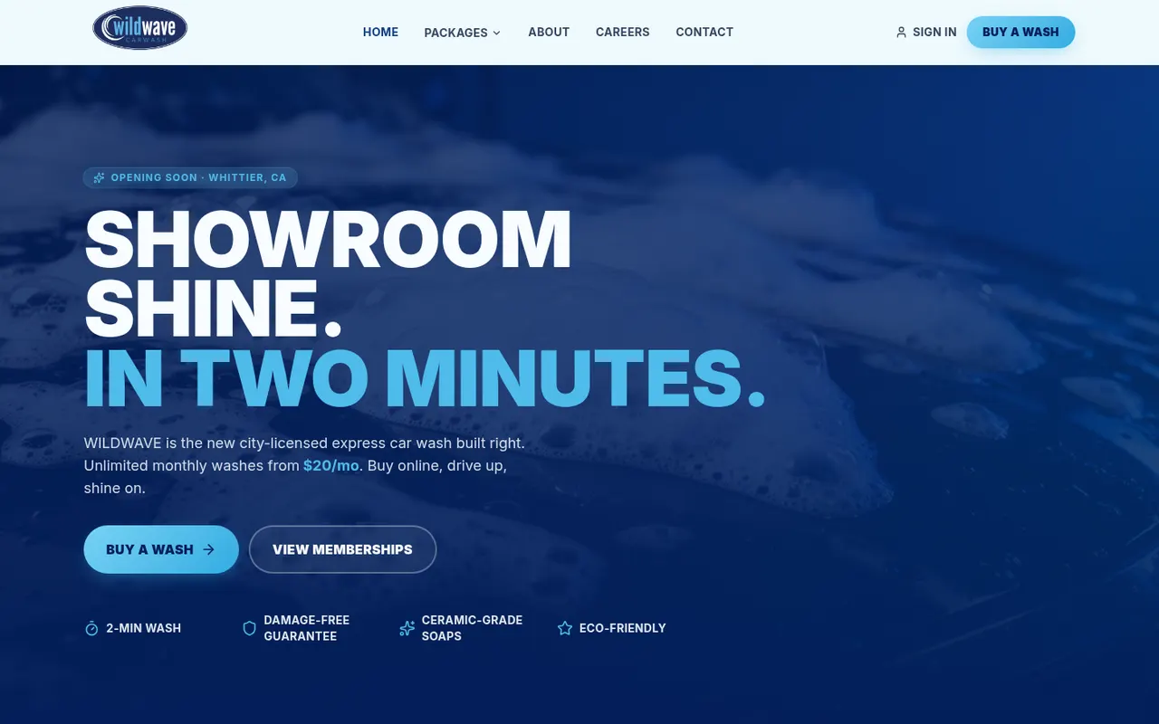 Wild Wave Car Wash actual website screenshot