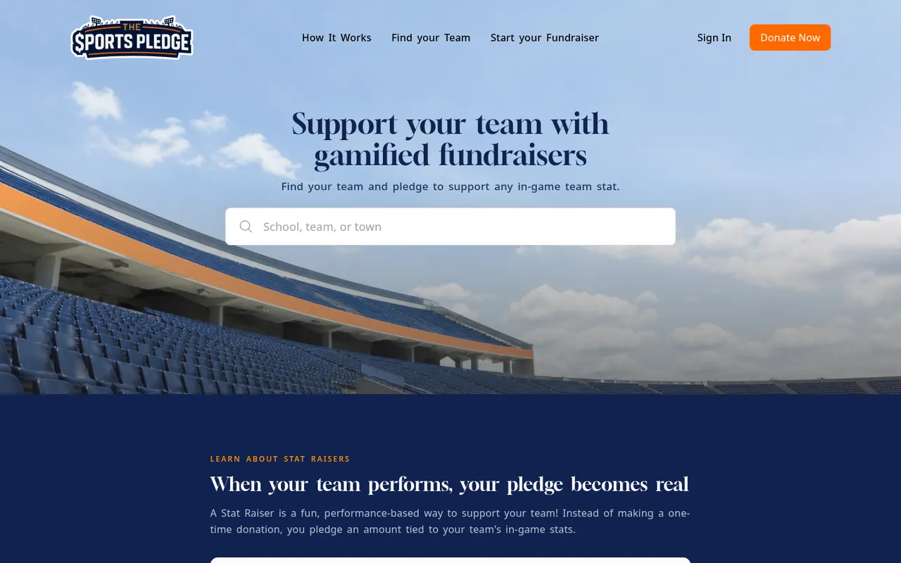Sports Pledge actual website screenshot