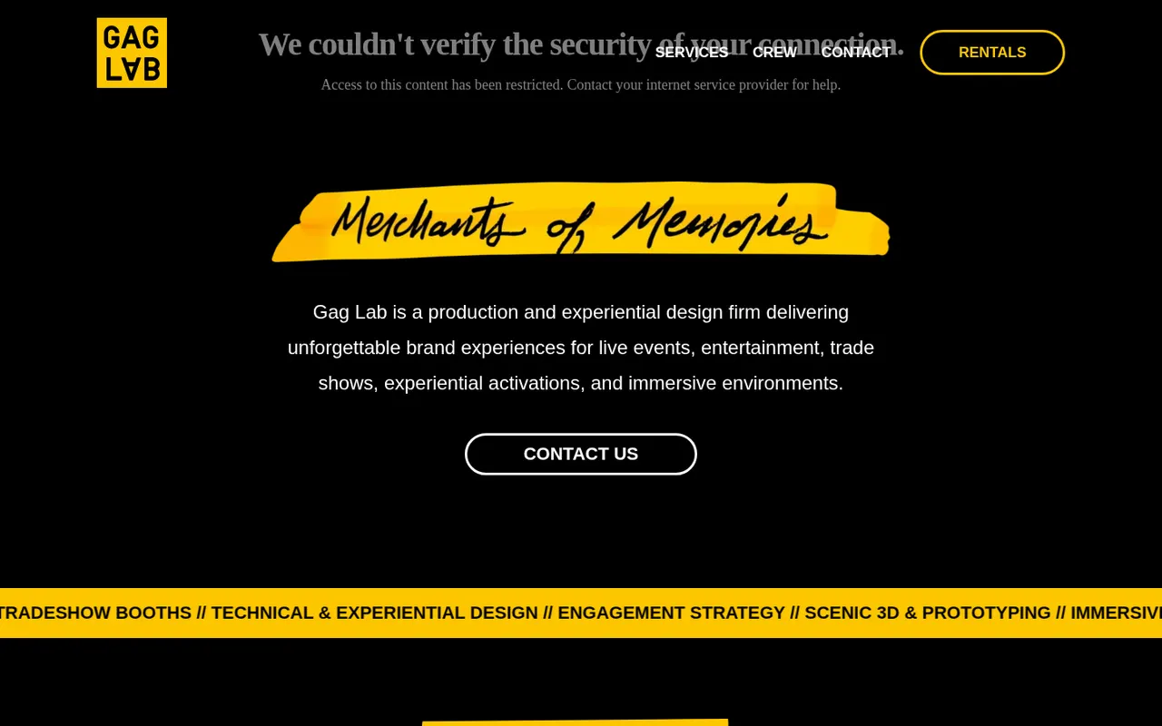 Gag Lab actual website screenshot