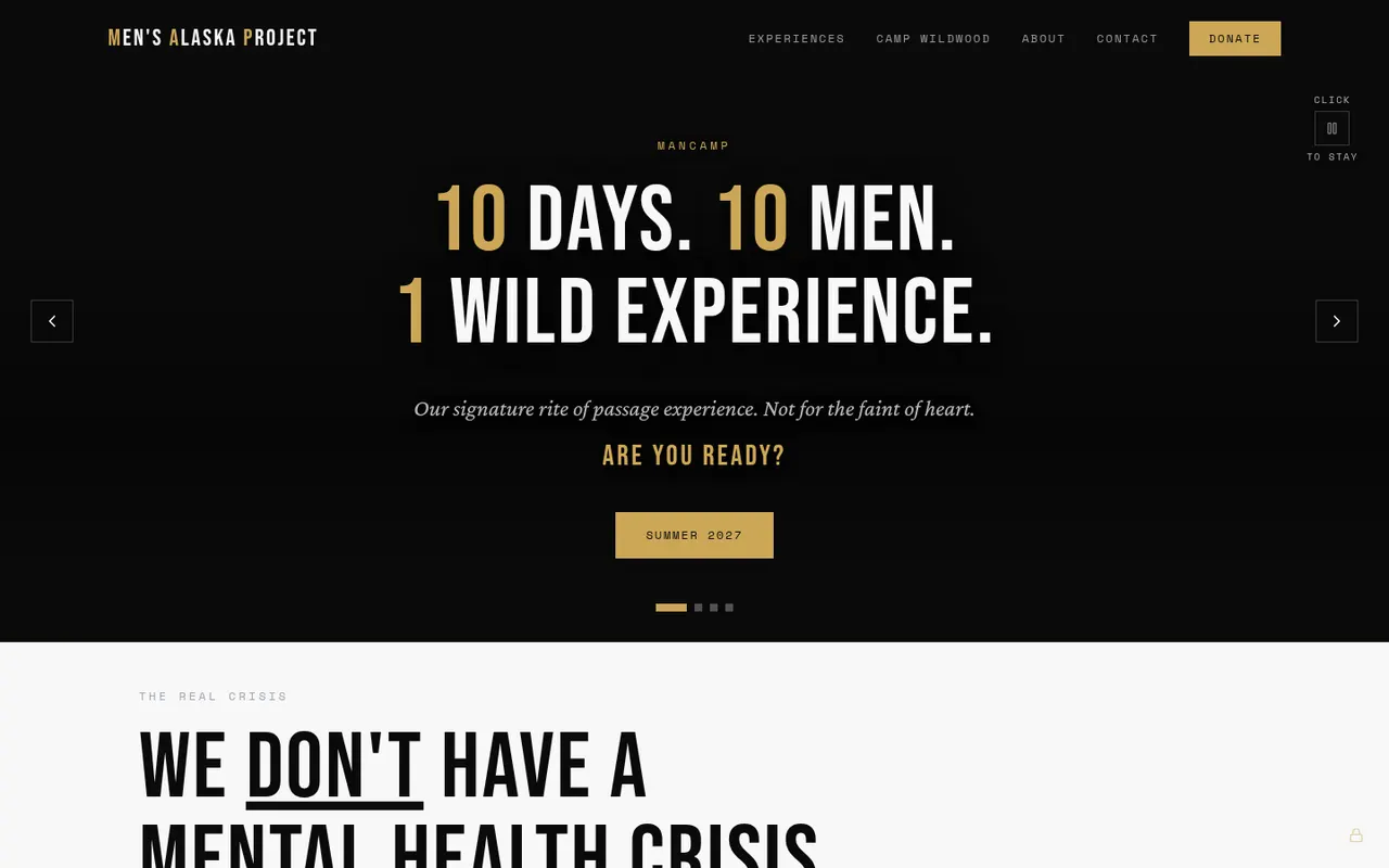 Men's Alaska Project actual website screenshot