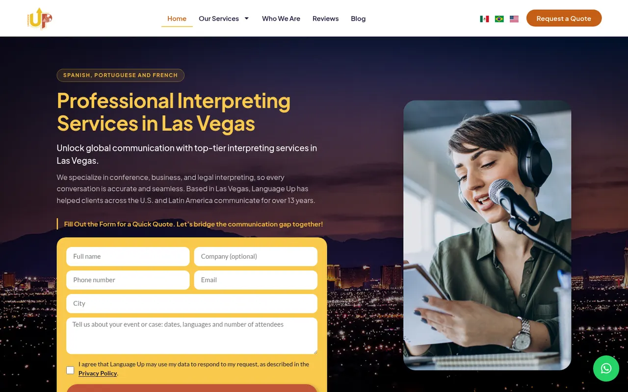 Language Up actual website screenshot