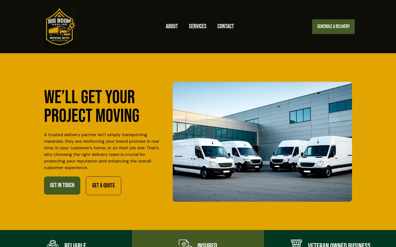 Big Boom Hauling actual website screenshot