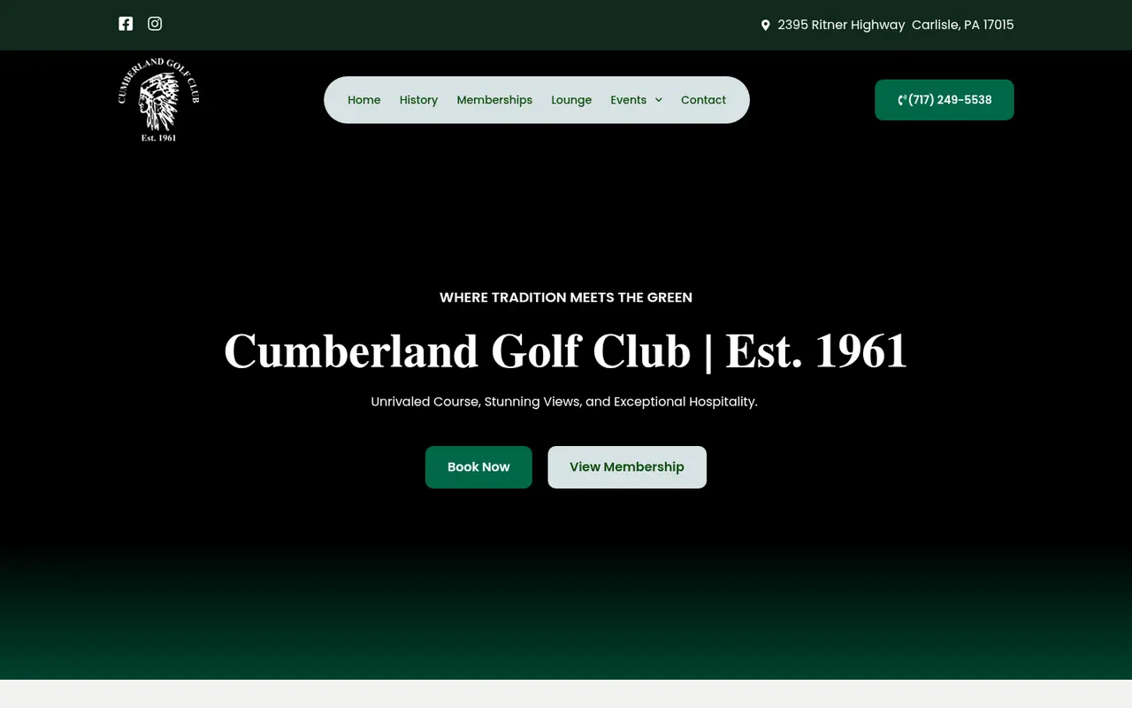 Cumberland Golf Club actual website screenshot