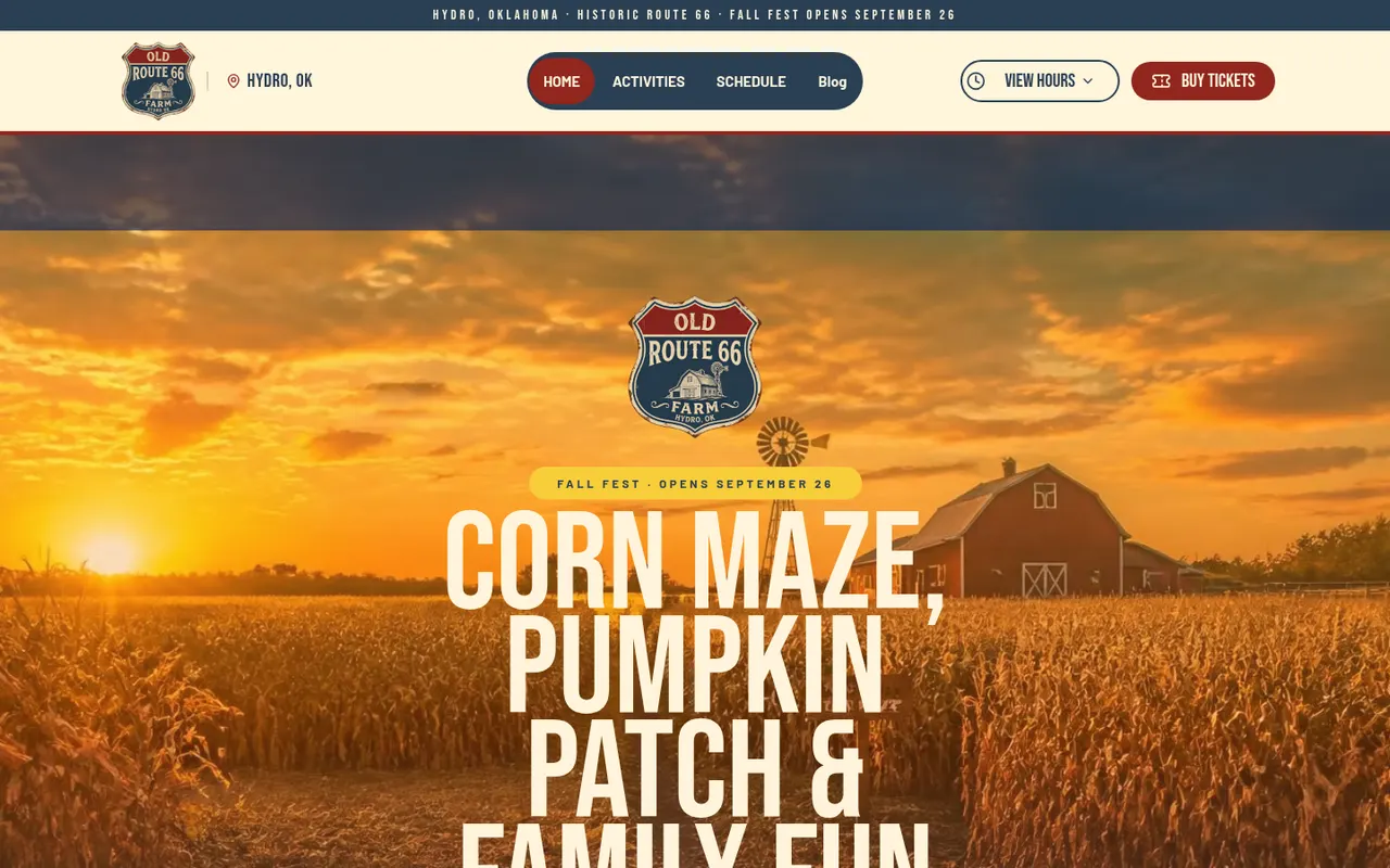 Old Route 66 Farm actual website screenshot