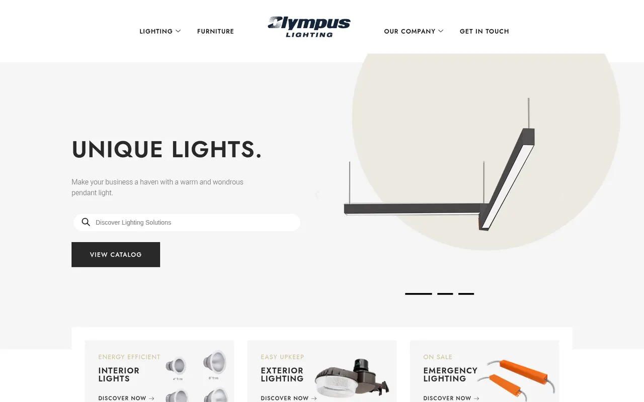 Olympus Lighting actual website screenshot