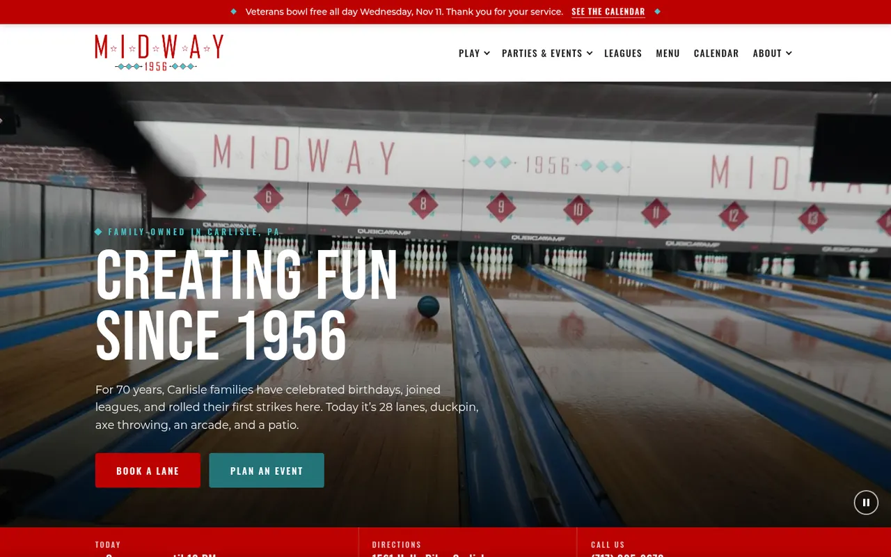 Midway Bowling actual website screenshot