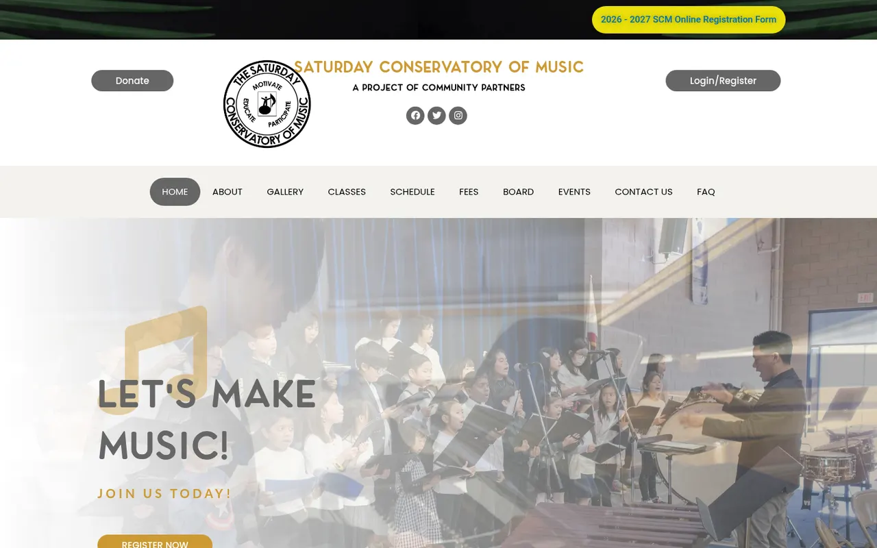 Saturday Conservatory of Music actual website screenshot