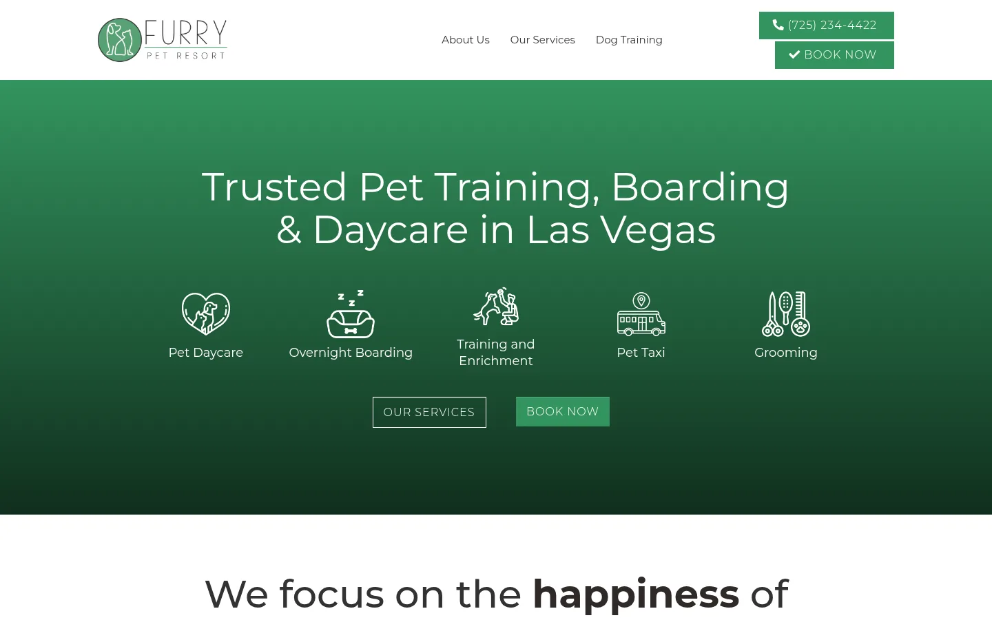 Furry Pet Resort actual website screenshot