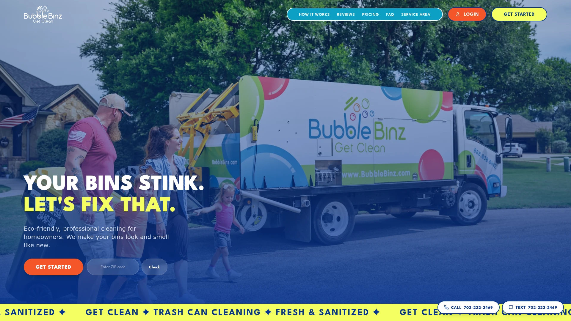 Bubble Binz actual website screenshot
