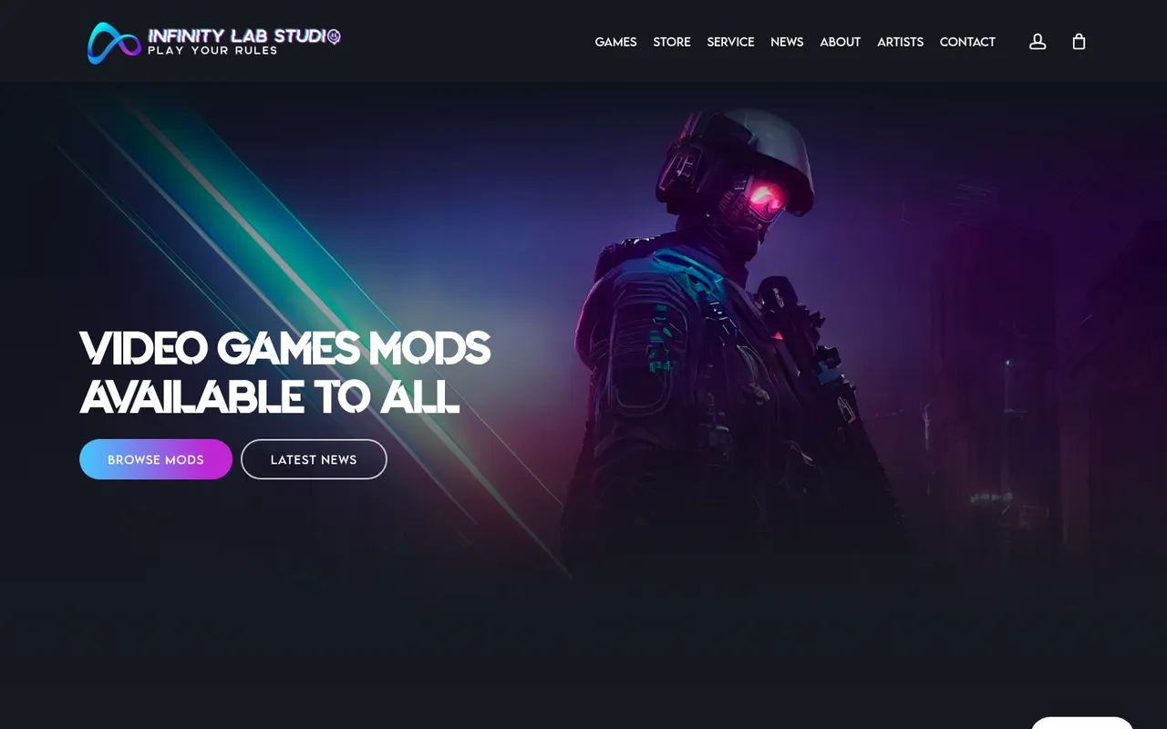 Infinity Lab Studios actual website screenshot