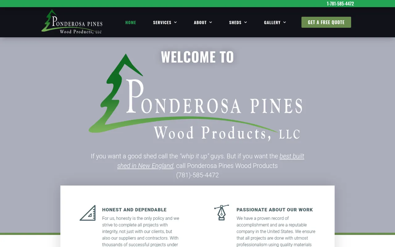 Ponderosa Pines Wood Products actual website screenshot