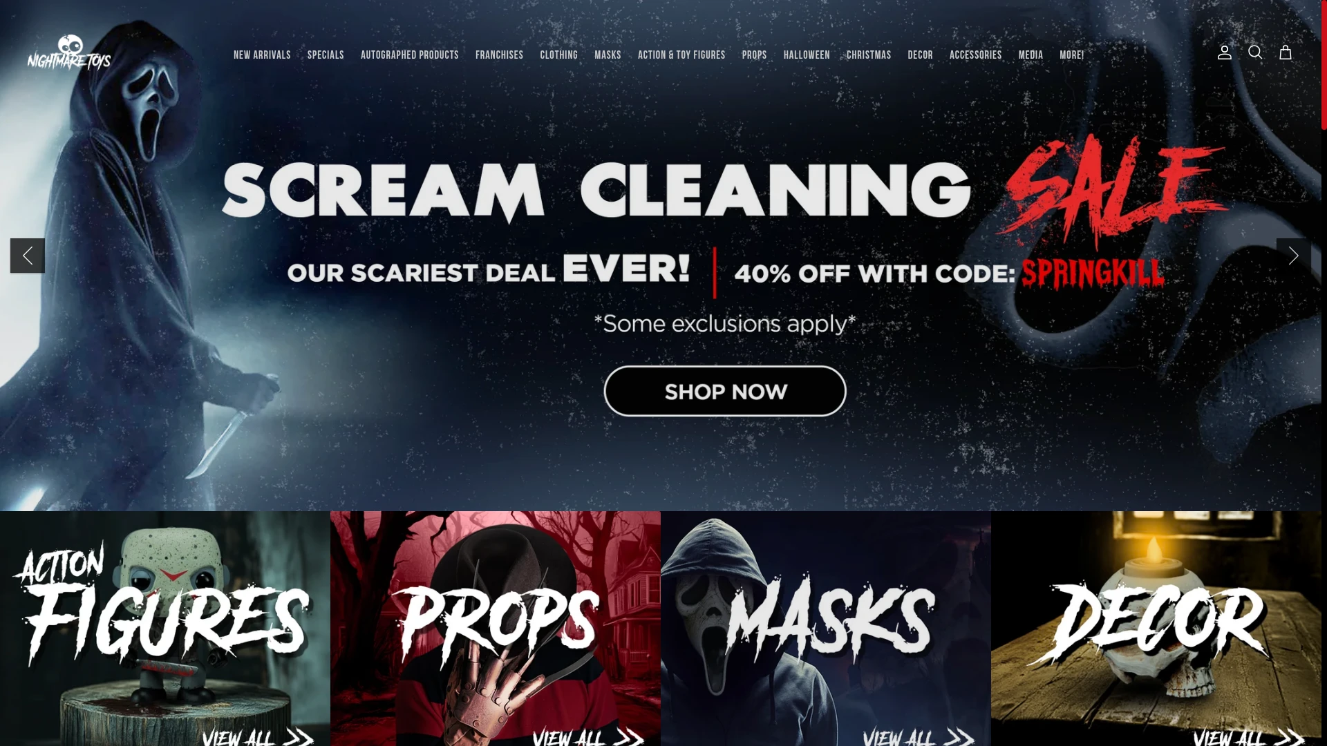 Nightmare Toys actual website screenshot