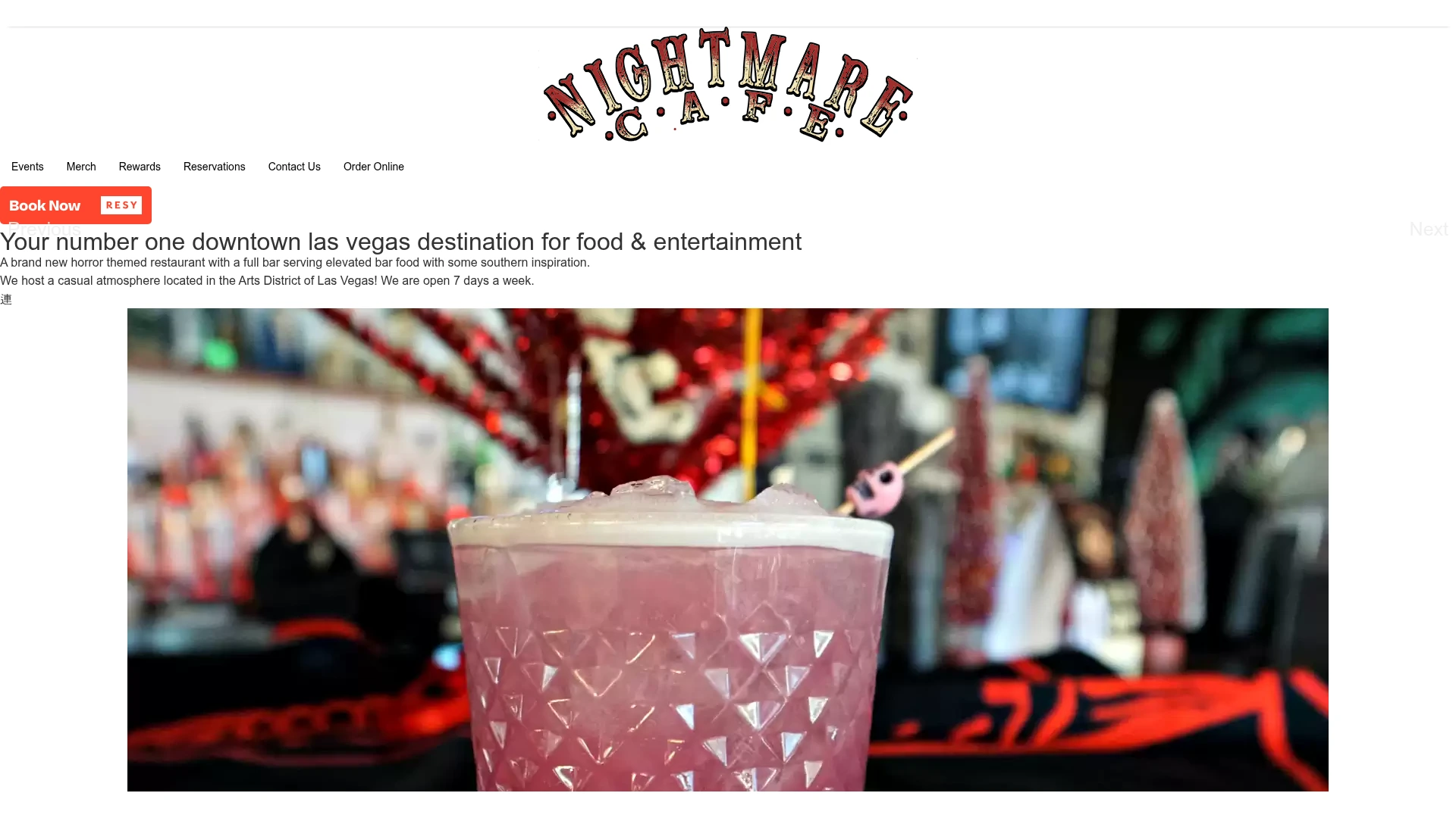 Nightmare Cafe actual website screenshot