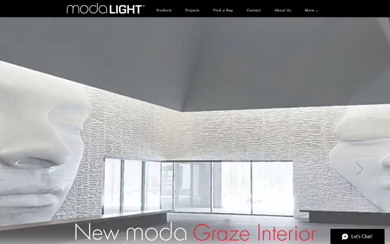 MODA Light actual website screenshot