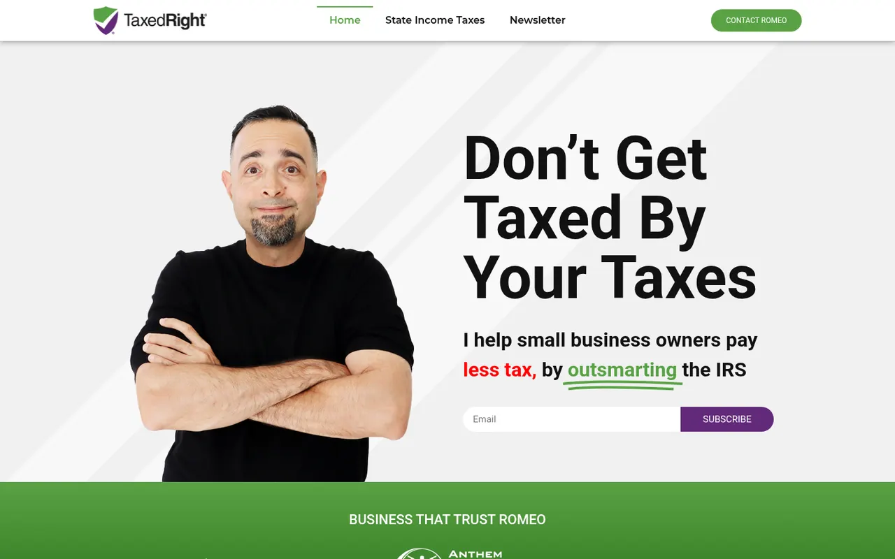 Taxed Right actual website screenshot