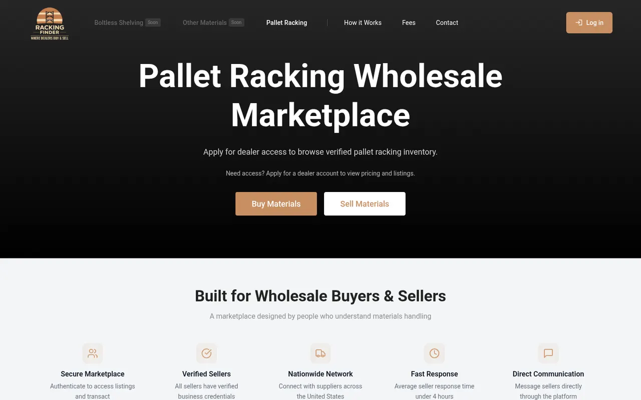 Racking Finder actual website screenshot