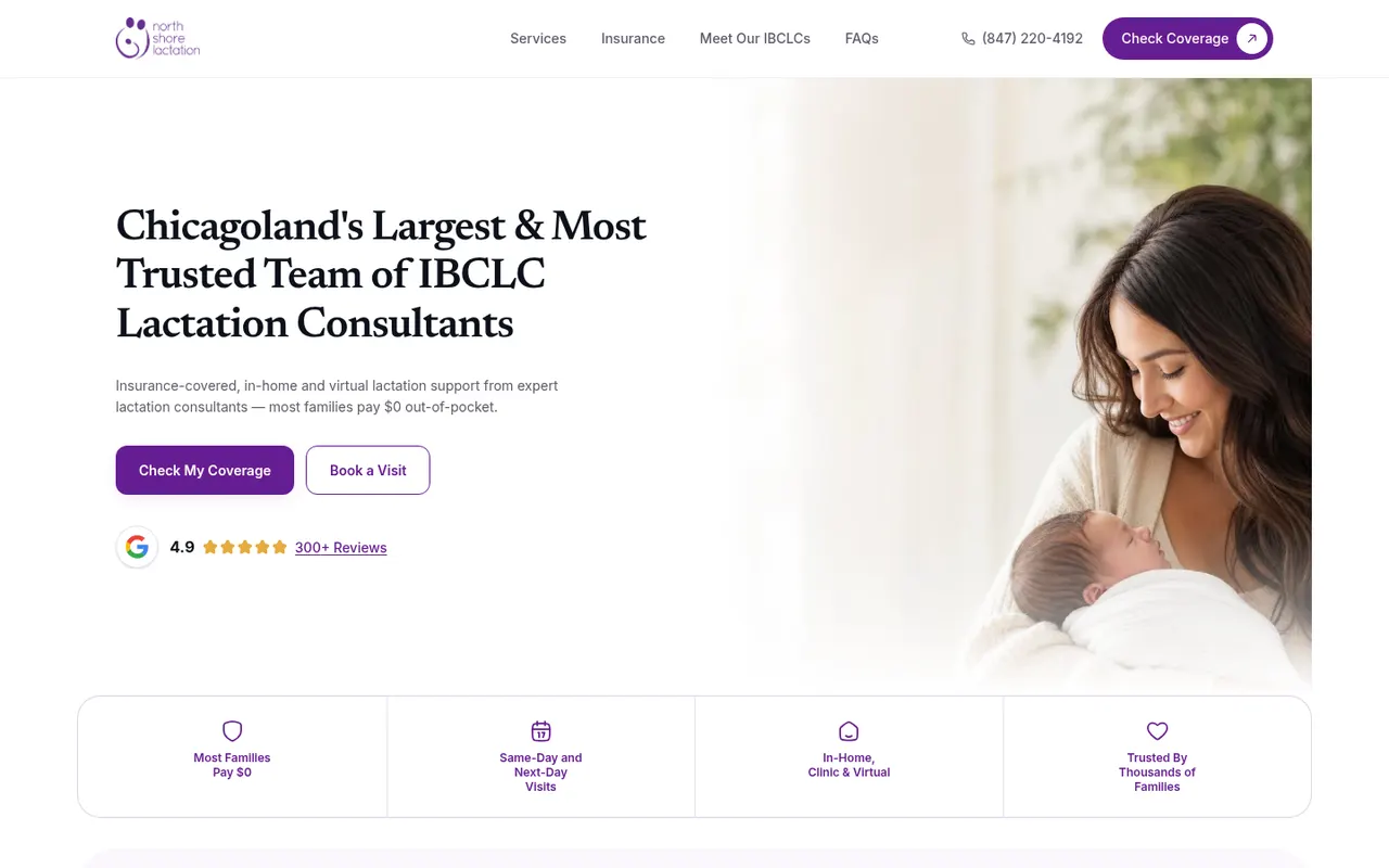 North Shore Lactation actual website screenshot
