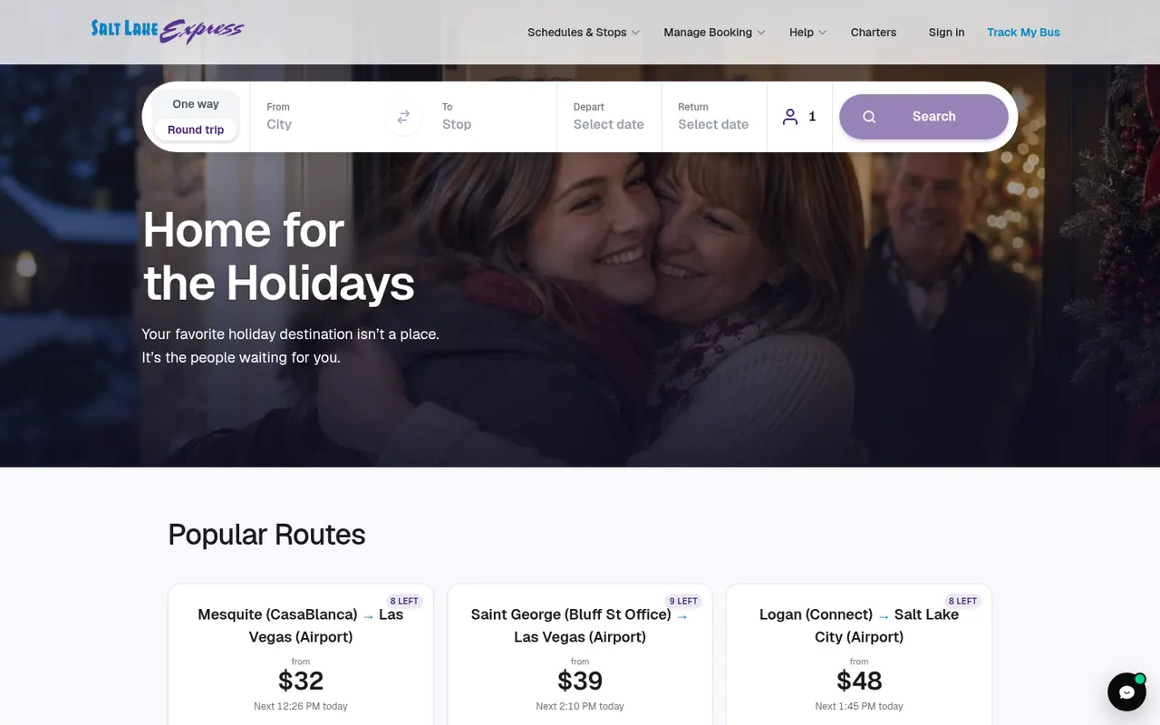 Salt Lake Express actual website screenshot