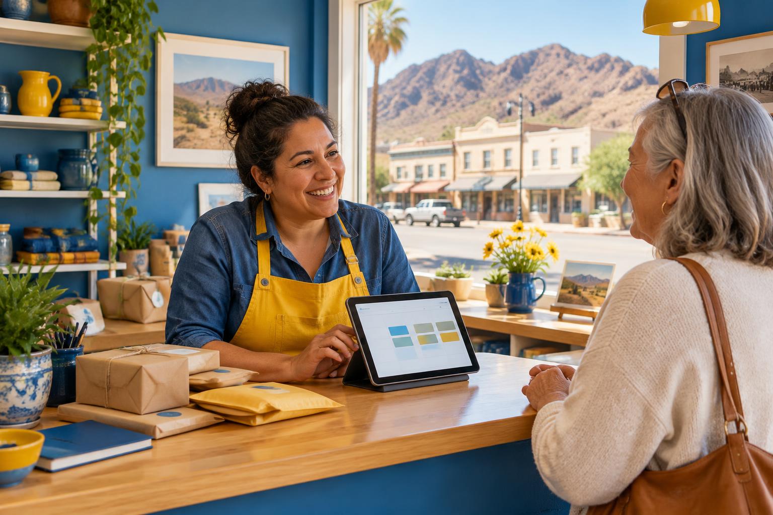 Illustrative ai automation scene inspired by local business life in Boulder City, Nevada
